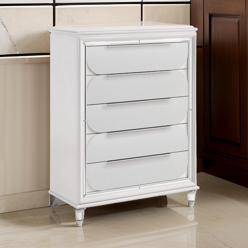 Rara 51 Inch Tall Dresser Chest 5 Drawer Mirror Trim Acrylic White By Casagear Home BM312379