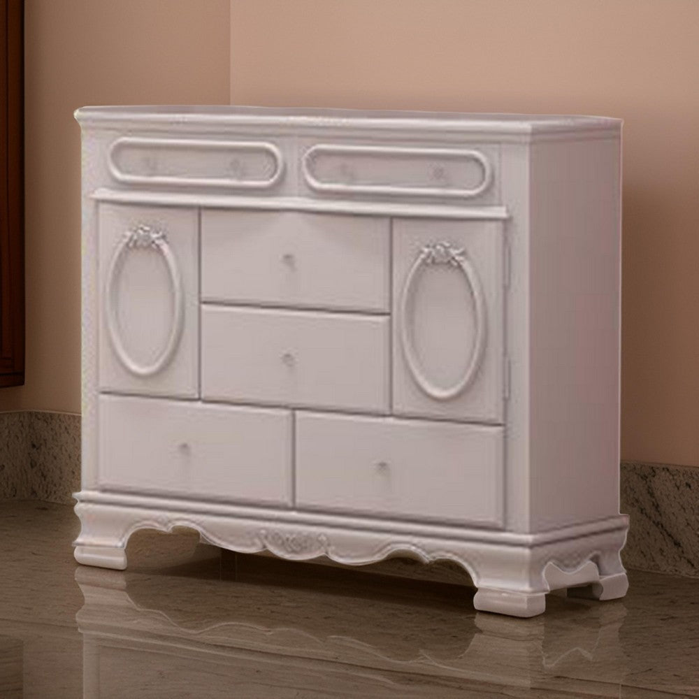 Auri 52 Inch Wide Dresser 6 Drawer Molded Trim Floral Motifs White Wood By Casagear Home BM312389