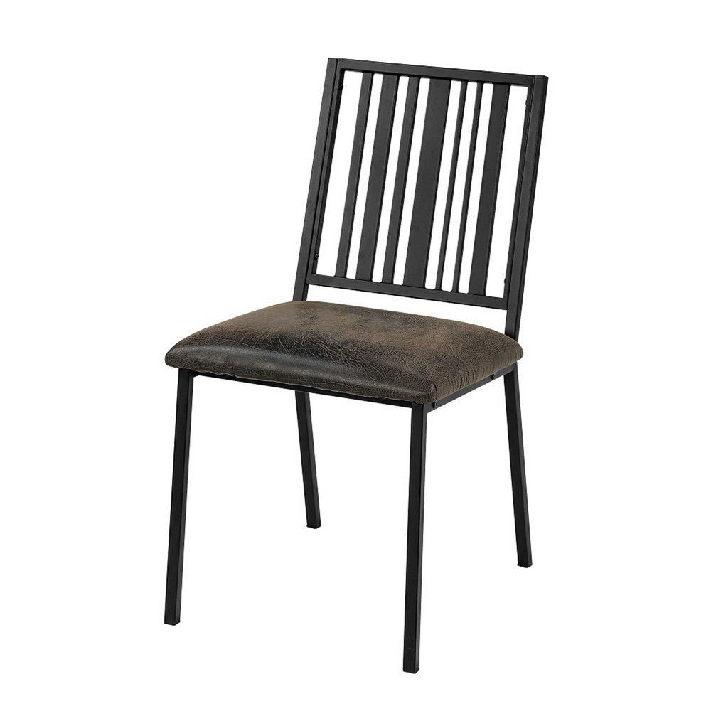 Nori 24 Inch Side Dining Chair Set of 2 Slatted Back Faux Leather Black By Casagear Home BM312393