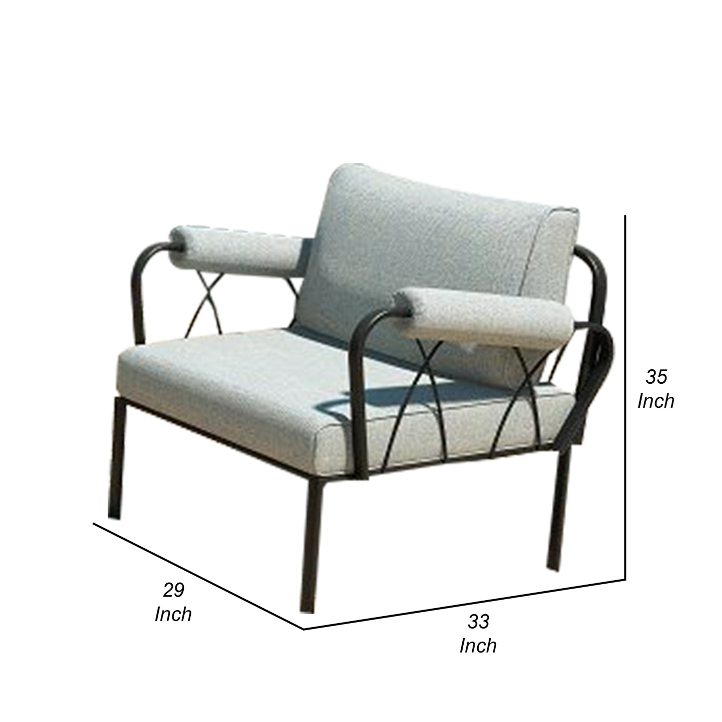 Rain 33 Inch Patio Side Chair Armless Sectional Black Metal Gray Fabric By Casagear Home BM312394