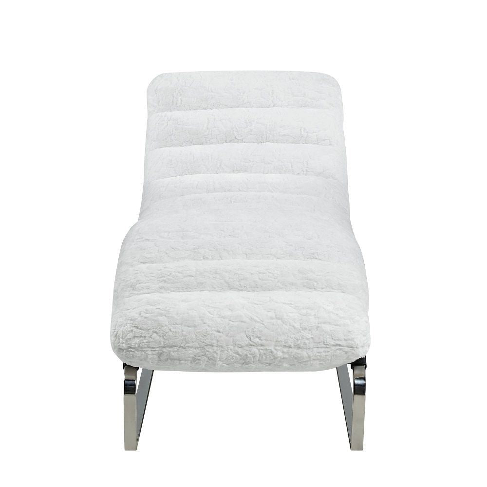 60 Inch Chaise Lounger White Teddy Sherpa Upholstery Stainless Steel Legs By Casagear Home BM312403