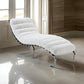 60 Inch Chaise Lounger, White Teddy Sherpa Upholstery, Stainless Steel Legs By Casagear Home