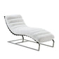 60 Inch Chaise Lounger White Teddy Sherpa Upholstery Stainless Steel Legs By Casagear Home BM312403