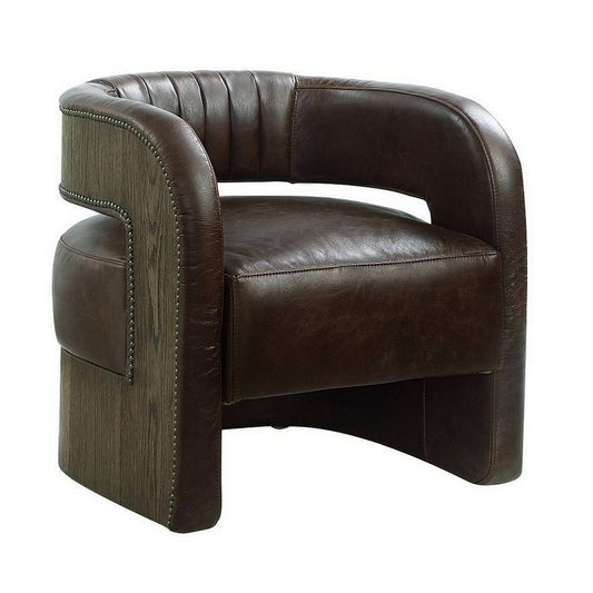 27 Inch Accent Chair, Plush Espresso Brown Top Grain Leather Upholstery By Casagear Home