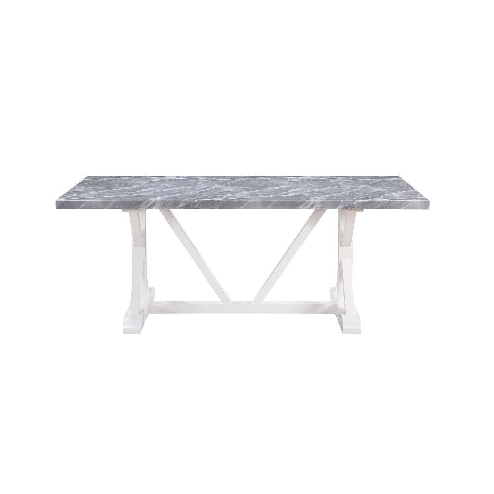 Joyce 78 Inch Dining Table Modern Faux Stone Top White Finished Wood Base By Casagear Home BM312408