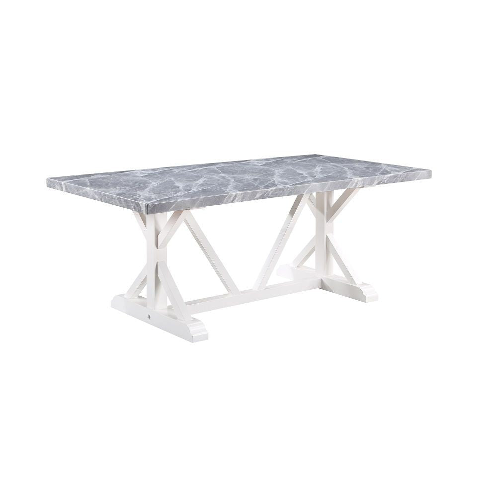 Joyce 78 Inch Dining Table Modern Faux Stone Top White Finished Wood Base By Casagear Home BM312408