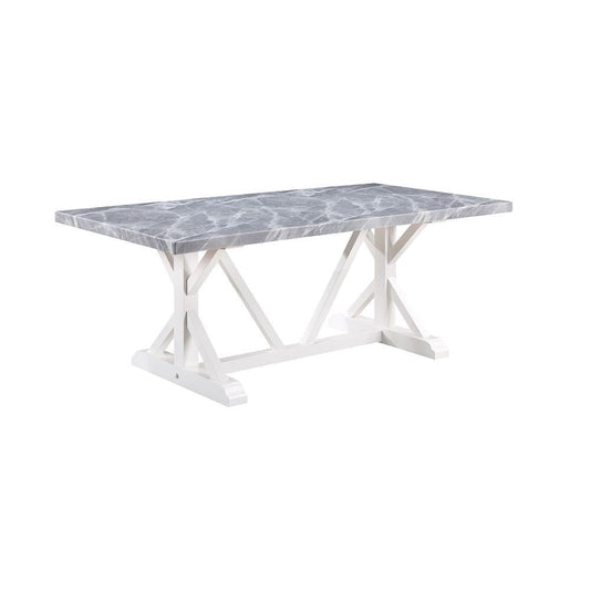 Joyce 78 Inch Dining Table, Modern Faux Stone Top, White Finished Wood Base By Casagear Home