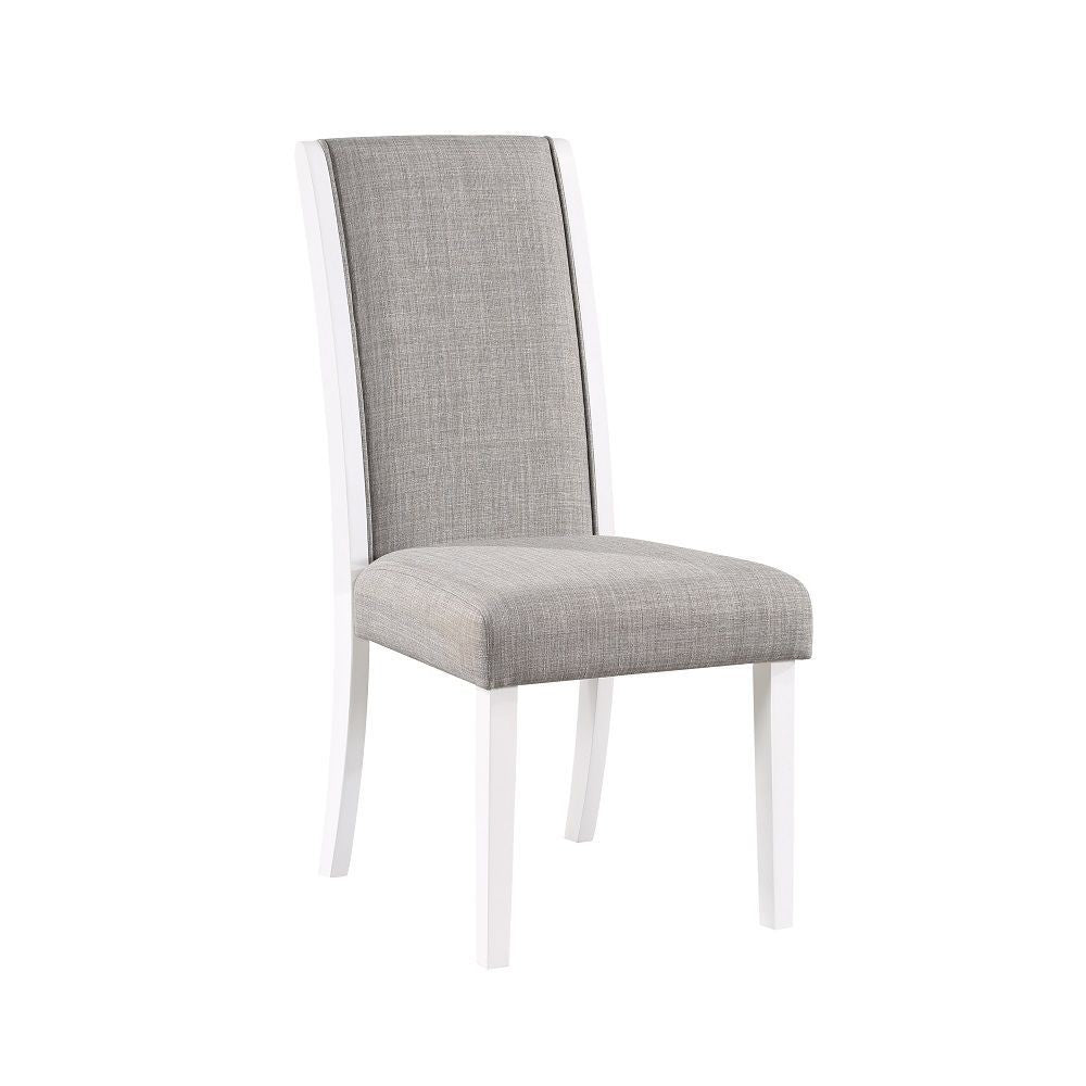 Joyce 26 Inch Side Dining Chair Set of 2 Gray Linen Upholstery White Wood By Casagear Home BM312409