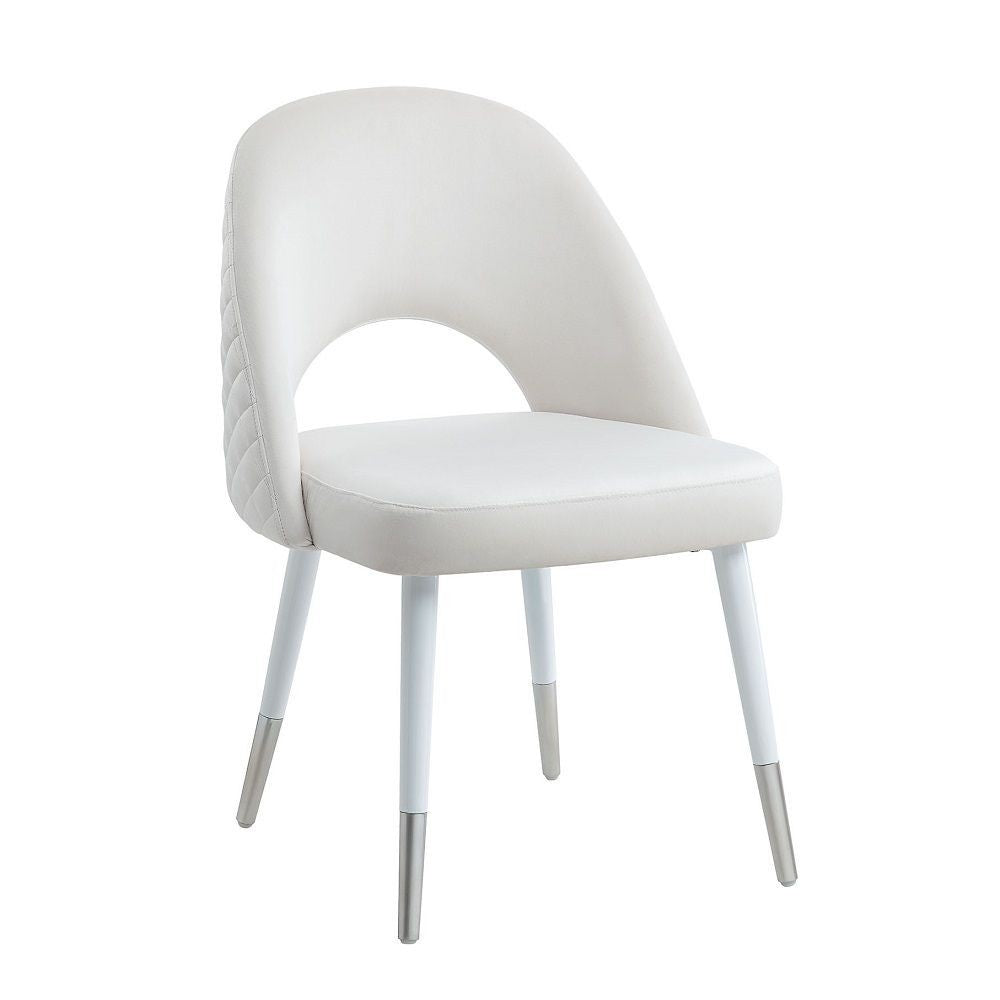 22 Inch Side Dining Chair Set of 2 Plush White Velvet Metal and Wood Base By Casagear Home BM312412