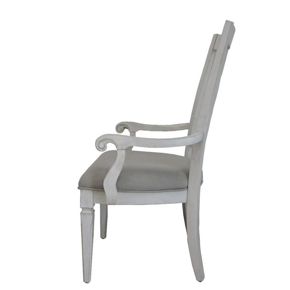 Kate 24 Inch Dining Armchair Set of 2 Light Gray Linen White Wood Frame By Casagear Home BM312416