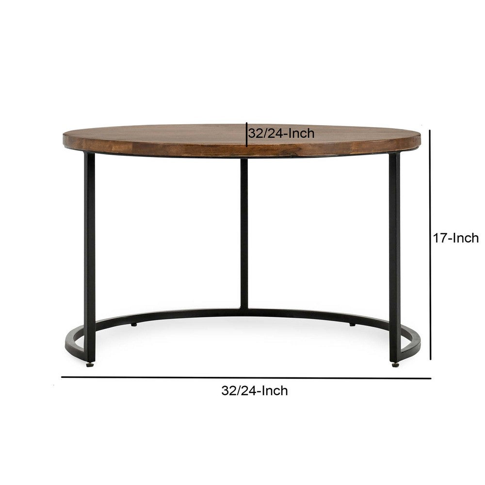 Nesting Coffee Table Set of 2 Natural Brown Wood Black Iron Frame By Casagear Home BM312421