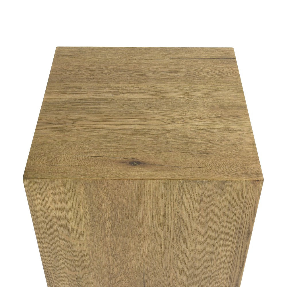 Cecil 22 Inch Side End Table Square Oak Veneer Plinth Base Warm Brown By Casagear Home BM312427