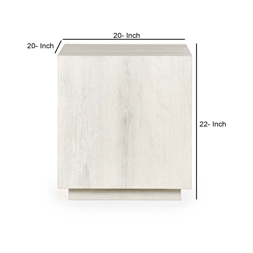 Cecil 22 Inch Side End Table Square Oak Veneer Plinth Base White Wash By Casagear Home BM312429