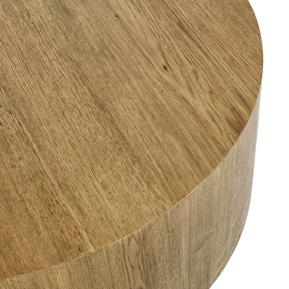 Cecil 42 Inch Coffee Table Round Oak Veneer Frame Plinth Base Warm Brown By Casagear Home BM312430