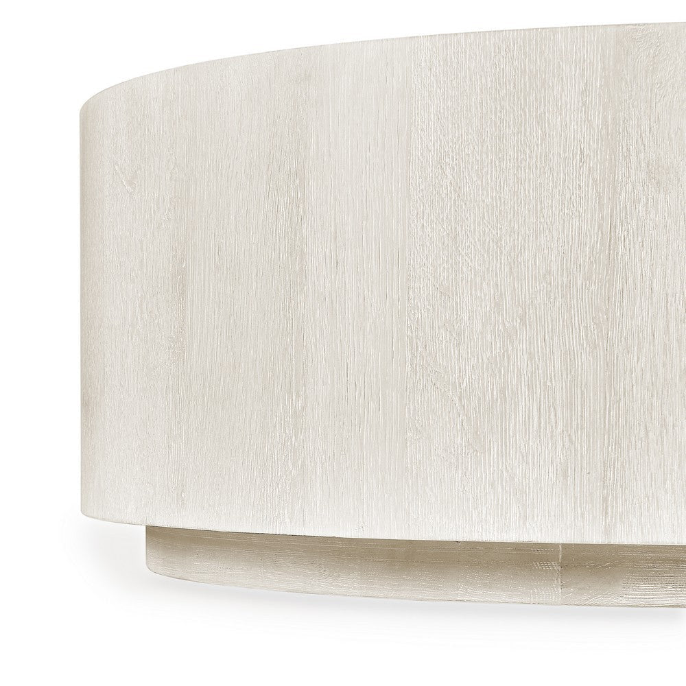 Cecil 42 Inch Coffee Table Round Oak Veneer Plinth Base White Wash By Casagear Home BM312432