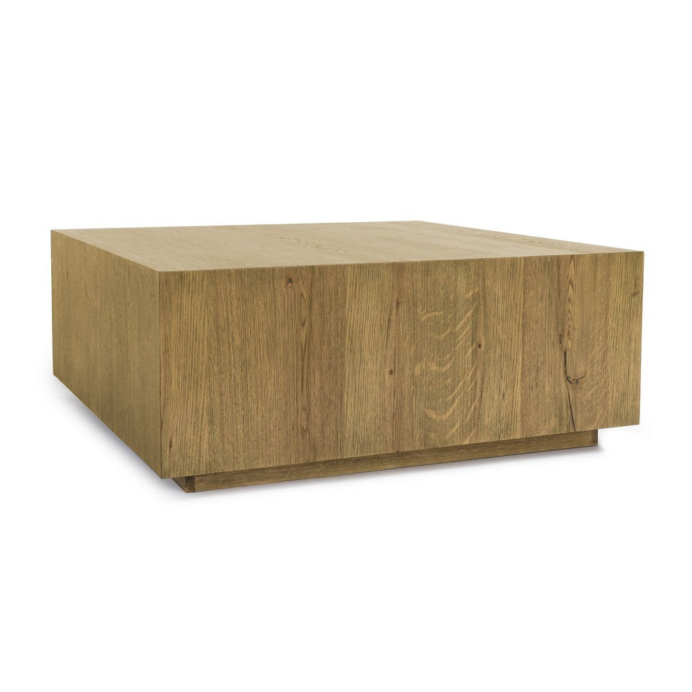 Cecil 42 Inch Coffee Table, Square Oak Veneer, Plinth Base, Warm Brown By Casagear Home