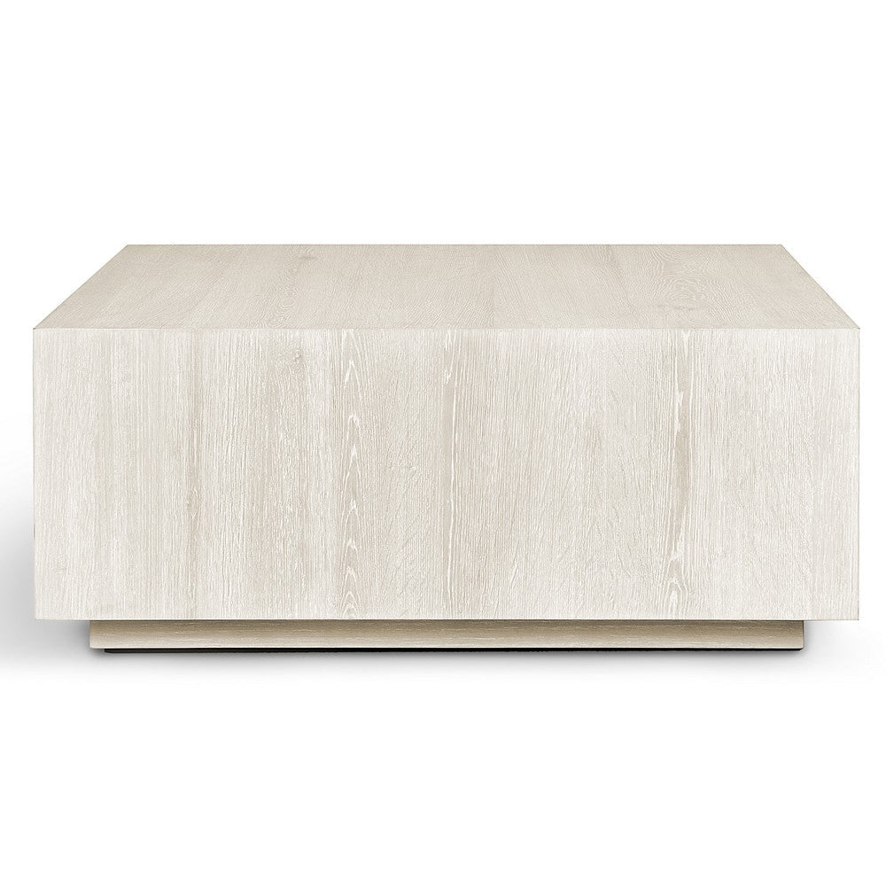 Cecil 42 Inch Coffee Table Square Oak Veneer Plinth Base White Wash By Casagear Home BM312435