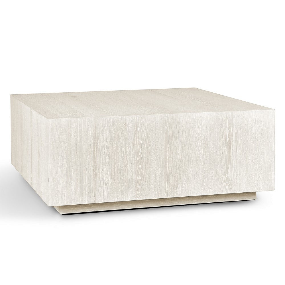 Cecil 42 Inch Coffee Table, Square Oak Veneer, Plinth Base, White Wash By Casagear Home