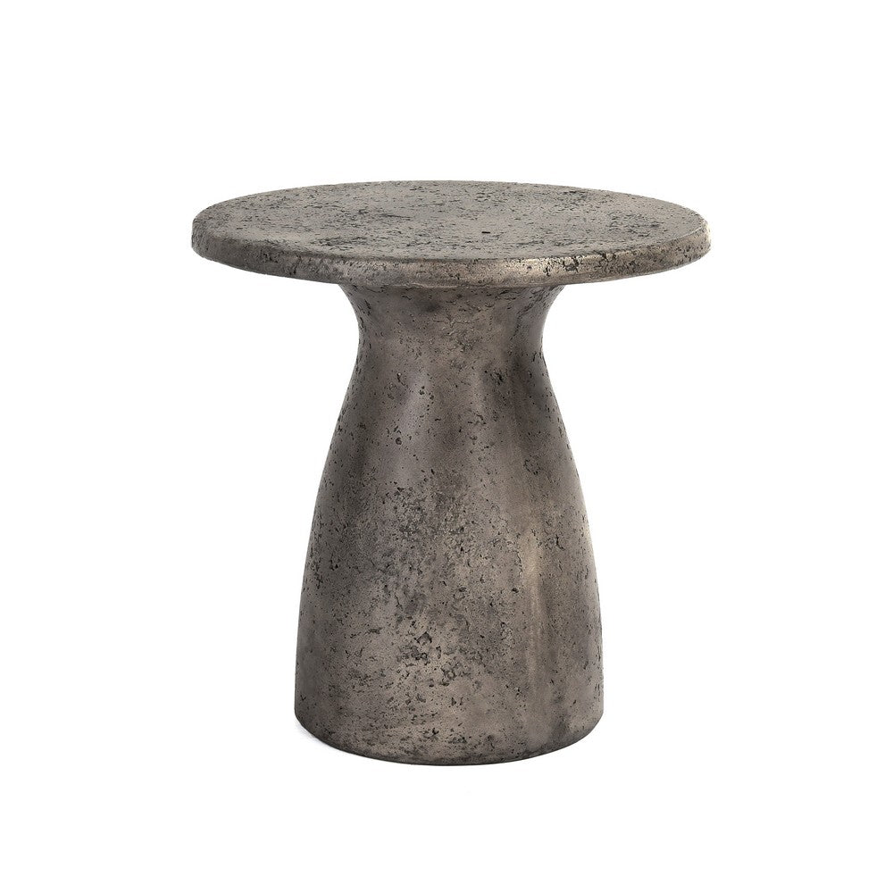 Kole 16 Inch Outdoor Accent Side Table Concrete Round Top Dark Gray By Casagear Home BM312450