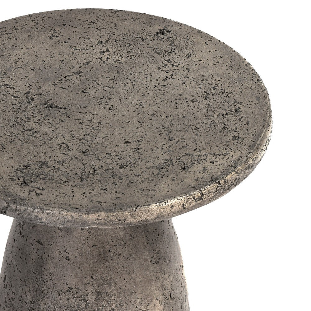 Kole 16 Inch Outdoor Accent Side Table Concrete Round Top Dark Gray By Casagear Home BM312450