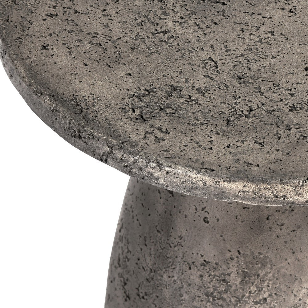 Kole 16 Inch Outdoor Accent Side Table Concrete Round Top Dark Gray By Casagear Home BM312450