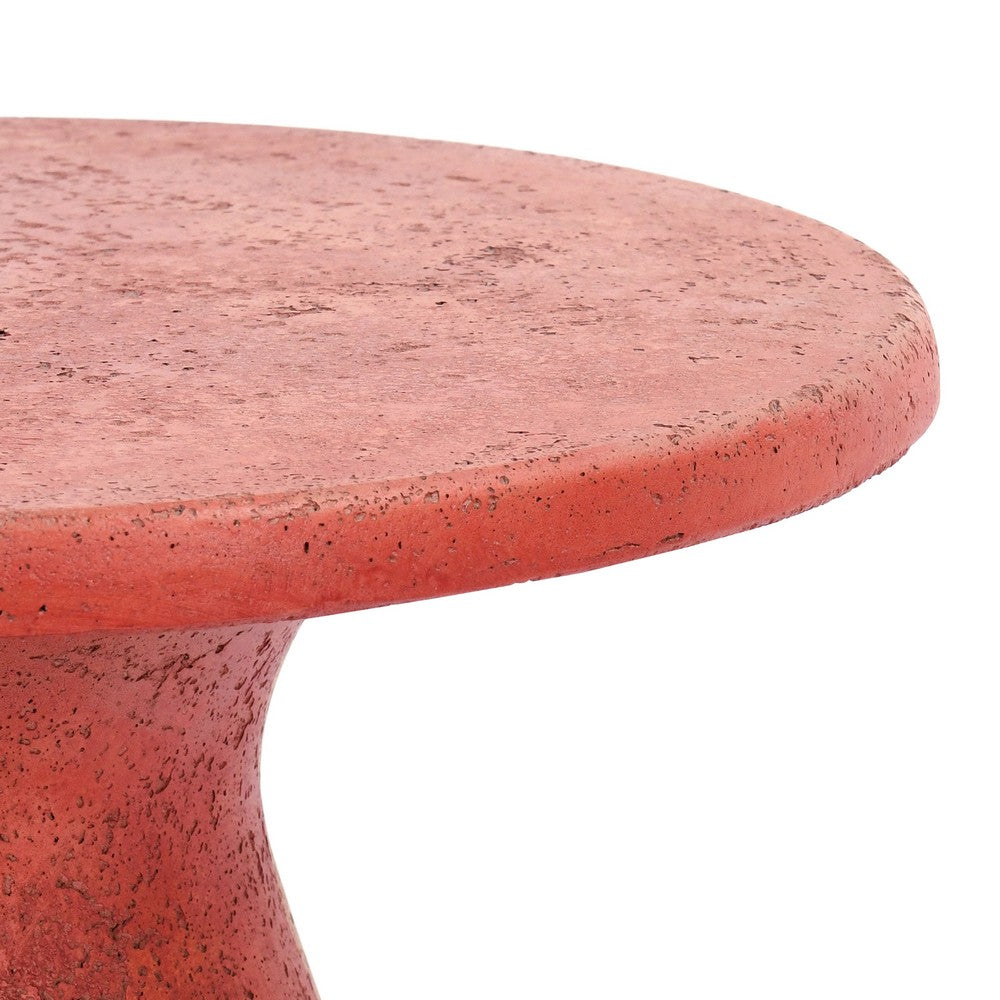 Kole 16 Inch Outdoor Accent Side Table Concrete Round Top and Base Red By Casagear Home BM312451