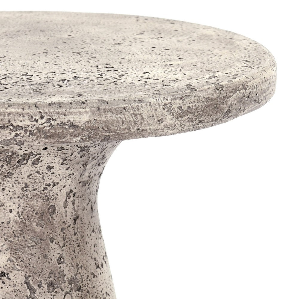 Kole 16 Inch Outdoor Accent Side Table Concrete Round Top Light Gray By Casagear Home BM312452