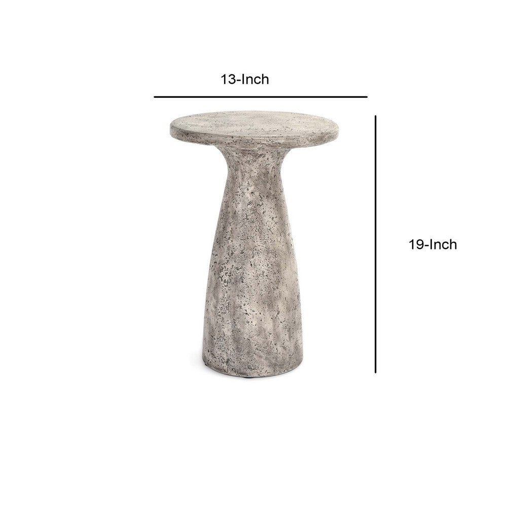 Kole 16 Inch Outdoor Accent Side Table Concrete Round Top Light Gray By Casagear Home BM312452