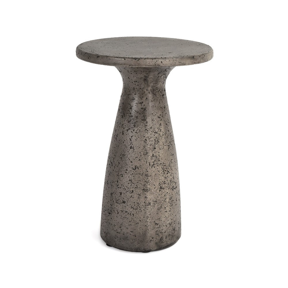 Kole 19 Inch Outdoor Accent Side Table, Concrete Round Top, Dark Gray By Casagear Home