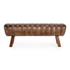 52 Inch Accent Bench Buffalo Leather Seat Tufted Design Brown Mango Wood By Casagear Home BM312455