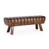 52 Inch Accent Bench Buffalo Leather Seat Tufted Design Brown Mango Wood By Casagear Home BM312455