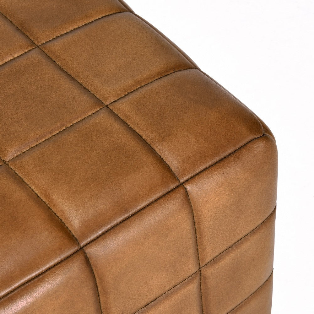 18 Inch Ottoman Buffalo Leather Upholstery Cube Mango Wood Frame Brown By Casagear Home BM312460