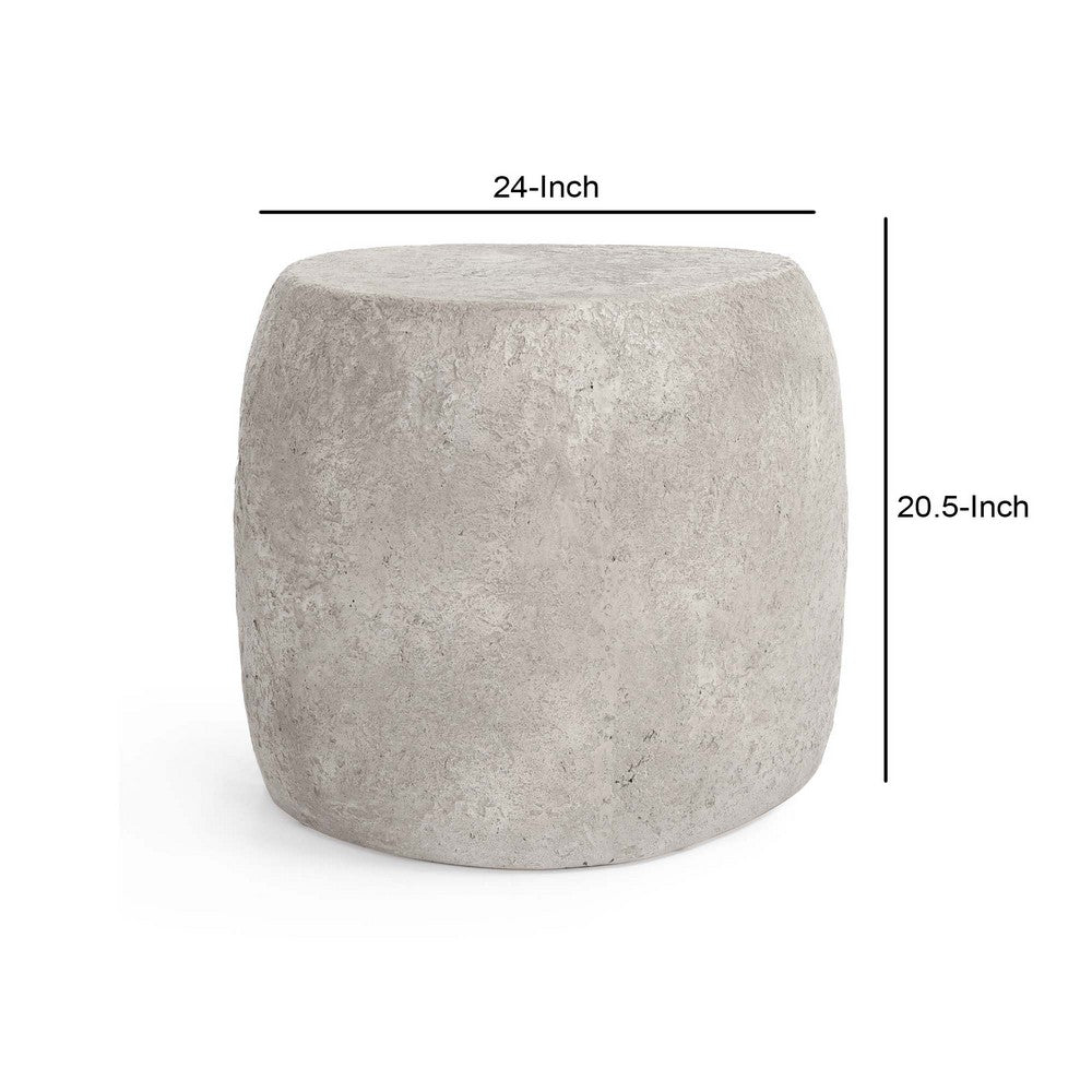 24 Inch Outdoor End Table Concrete Hollow Base and Round Top Light Gray By Casagear Home BM312462