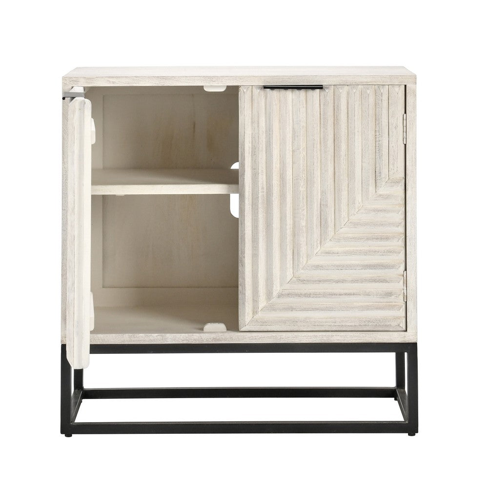 36 Inch Sideboard Cabinet Console White Mango Wood 2 Doors Black Iron By Casagear Home BM312467