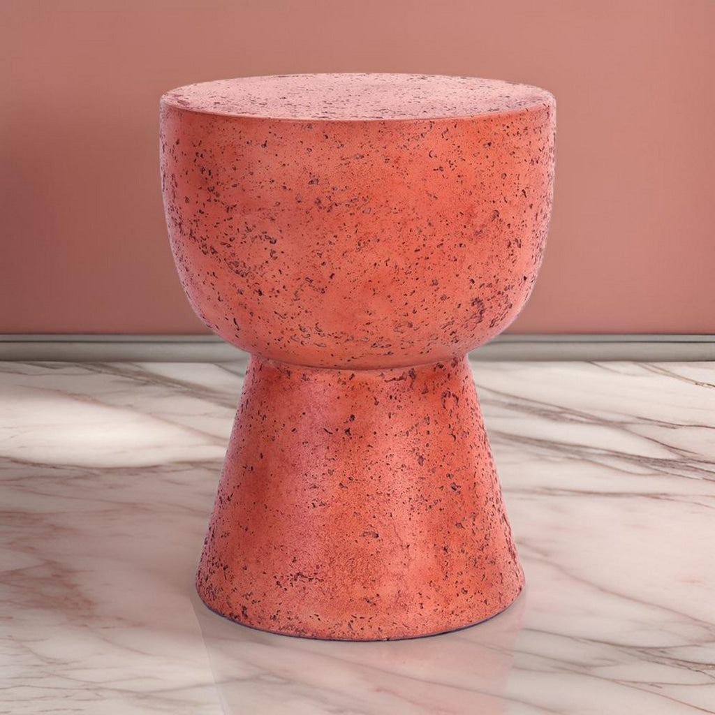 19 Inch Concrete Outdoor Accent Table Round Top Tapered Plinth Base Red By Casagear Home BM312468