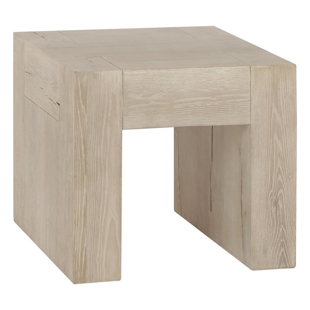 Elsa 24 Inch End Table Square Dovetail Details Meadow White Cracked Oak By Casagear Home BM312469