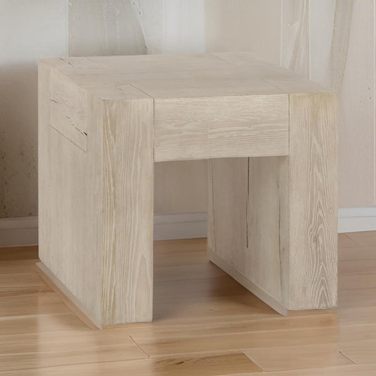 Elsa 24 Inch End Table Square Dovetail Details Meadow White Cracked Oak By Casagear Home BM312469