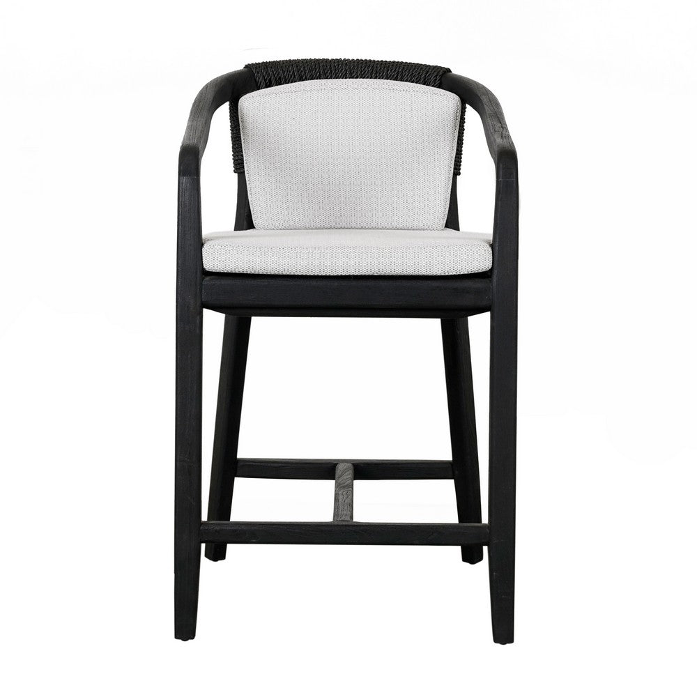 25 Inch Outdoor Counter Stool Chair Gray Woven Olefin Fabric Black Teak By Casagear Home BM312470