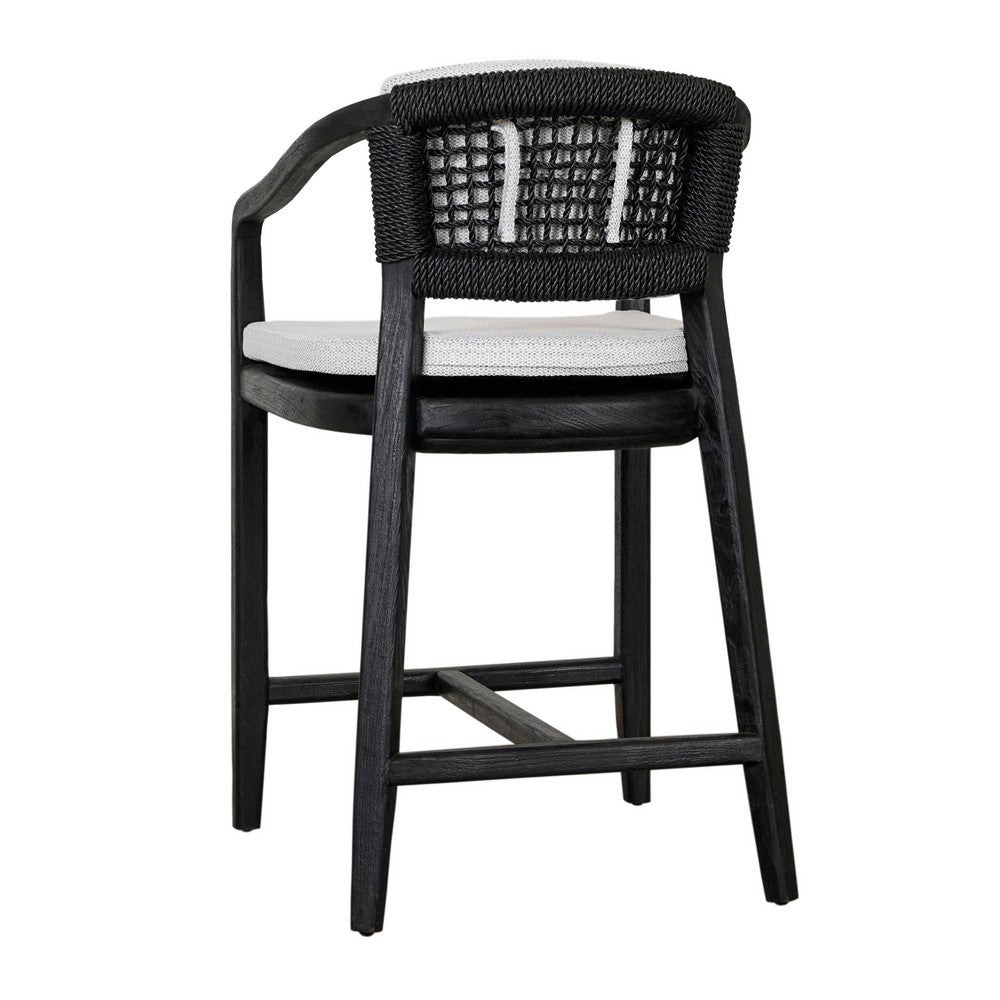 25 Inch Outdoor Counter Stool Chair Gray Woven Olefin Fabric Black Teak By Casagear Home BM312470