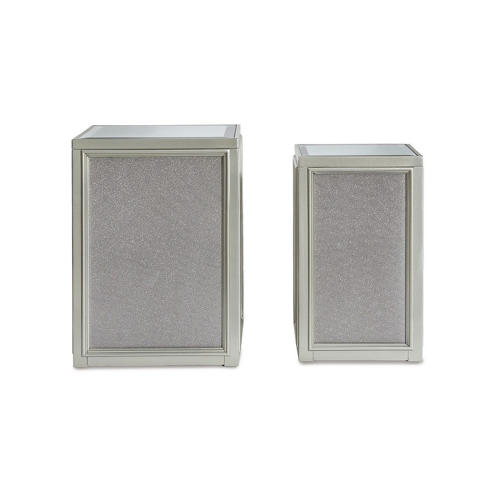 Brad Set of 2 Nesting Side End Tables Mirrored Glass Silver Wood Finish By Casagear Home BM312472