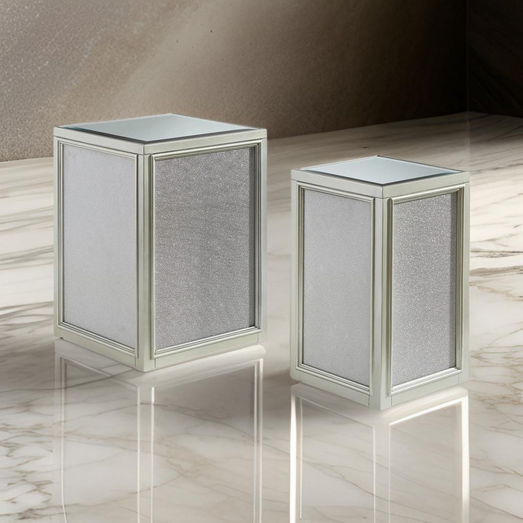 Brad Set of 2 Nesting Side End Tables Mirrored Glass Silver Wood Finish By Casagear Home BM312472