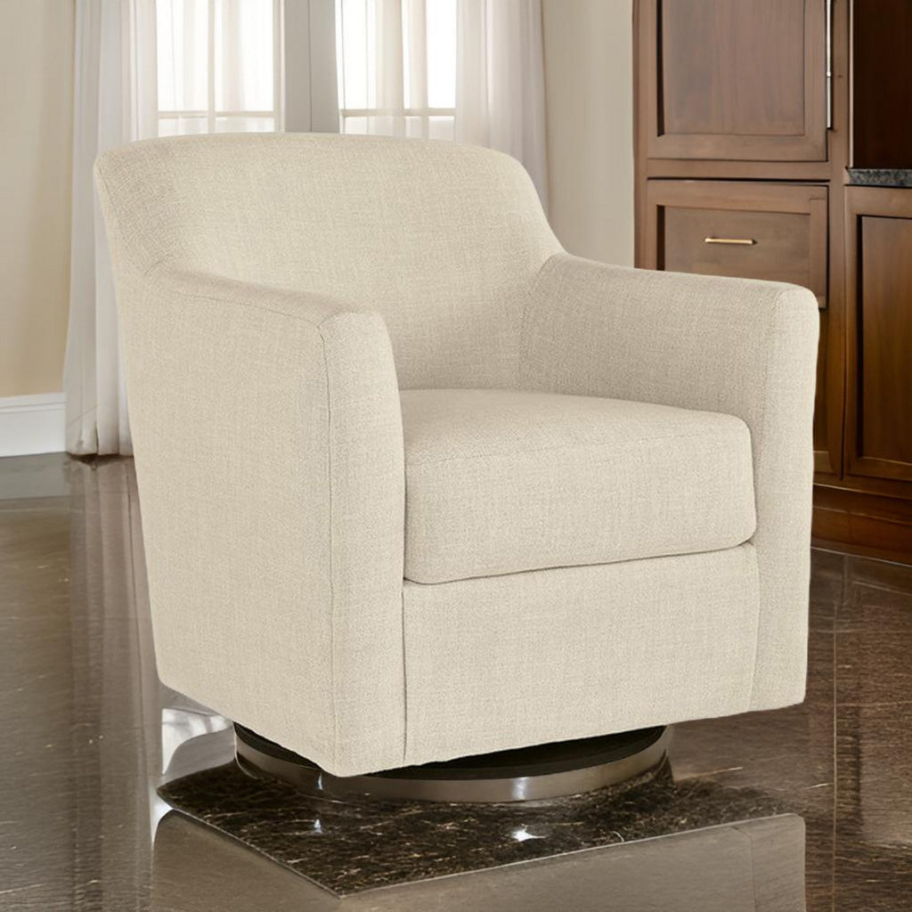 Leena 35 Inch Swivel Accent Chair Soft Beige Linen Polyester Reversible By Casagear Home BM312474