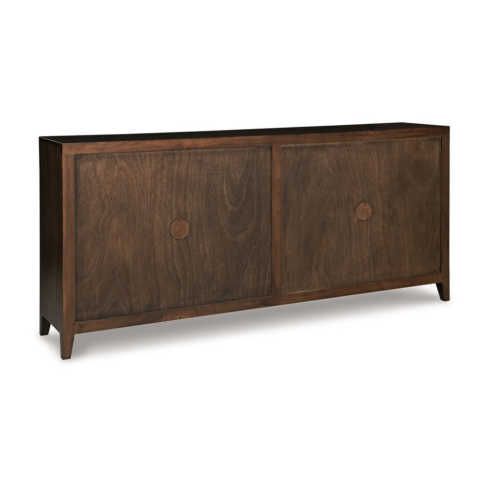 80 Inch Sideboard Accent Cabinet 4 Glass Doors 2 Shelves Dark Brown By Casagear Home BM312476