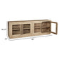 80 Inch Sideboard Accent Cabinet 4 Glass Doors 2 Shelves Washed Brown By Casagear Home BM312477