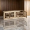 80 Inch Sideboard Accent Cabinet 4 Glass Doors 2 Shelves Washed Brown By Casagear Home BM312477