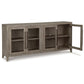 80 Inch Sideboard Accent Cabinet, 4 Glass Doors, 2 Shelves, Warm Gray By Casagear Home