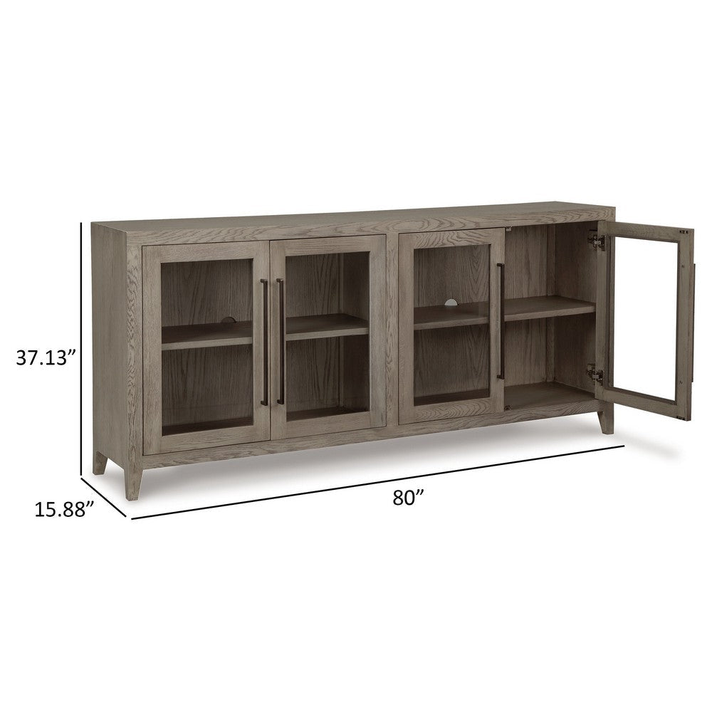 80 Inch Sideboard Accent Cabinet 4 Glass Doors 2 Shelves Warm Gray By Casagear Home BM312478