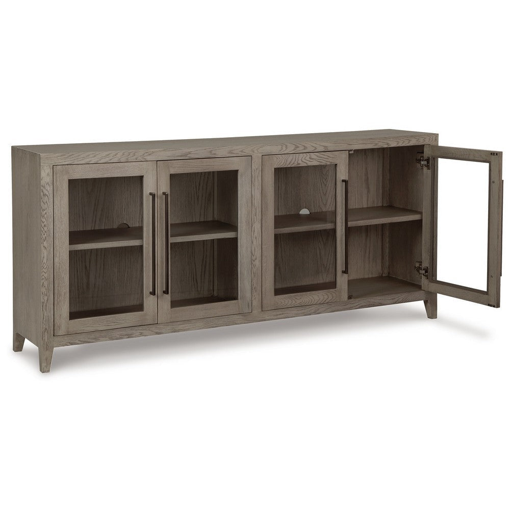 80 Inch Sideboard Accent Cabinet 4 Glass Doors 2 Shelves Warm Gray By Casagear Home BM312478