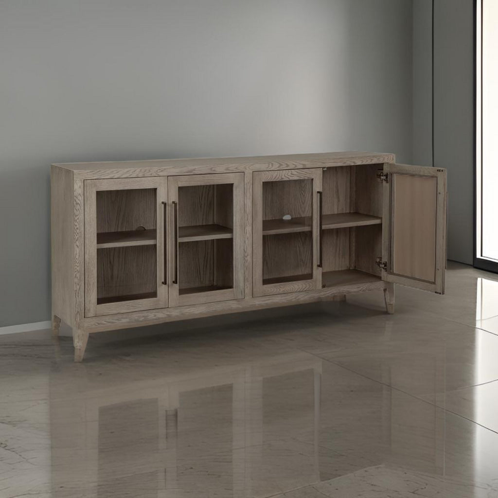 80 Inch Sideboard Accent Cabinet 4 Glass Doors 2 Shelves Warm Gray By Casagear Home BM312478