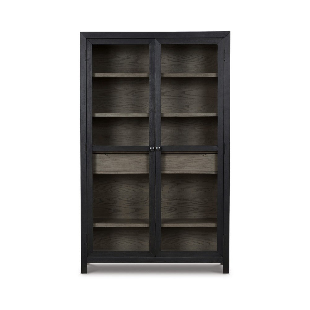 Liam 76 Inch Tall Accent Cabinet Glass Doors Drawer Gray Black Wood By Casagear Home BM312479